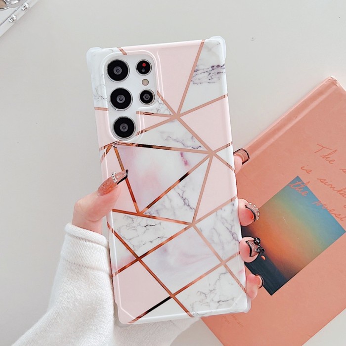 SAMSUNG GALAXY S22, S22 PLUS, S22 ULTRA - Pink Electroplat Marble Case - S22 PLUS