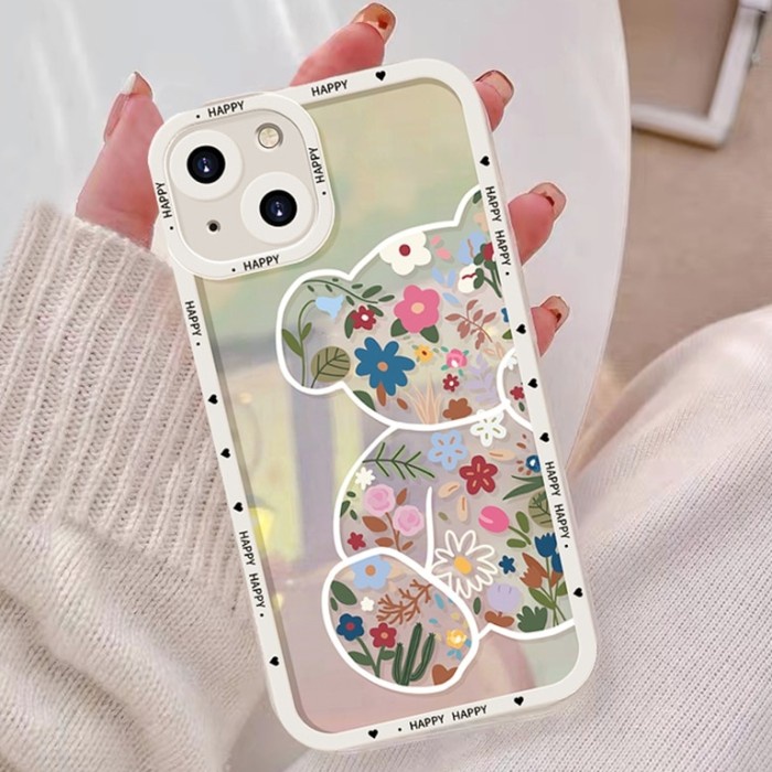 OPPO A3S, A7/A5S, A5 2020, A9 2020 -BEAR FLOWER LASER SOFT CASE CASING - A7/A5S
