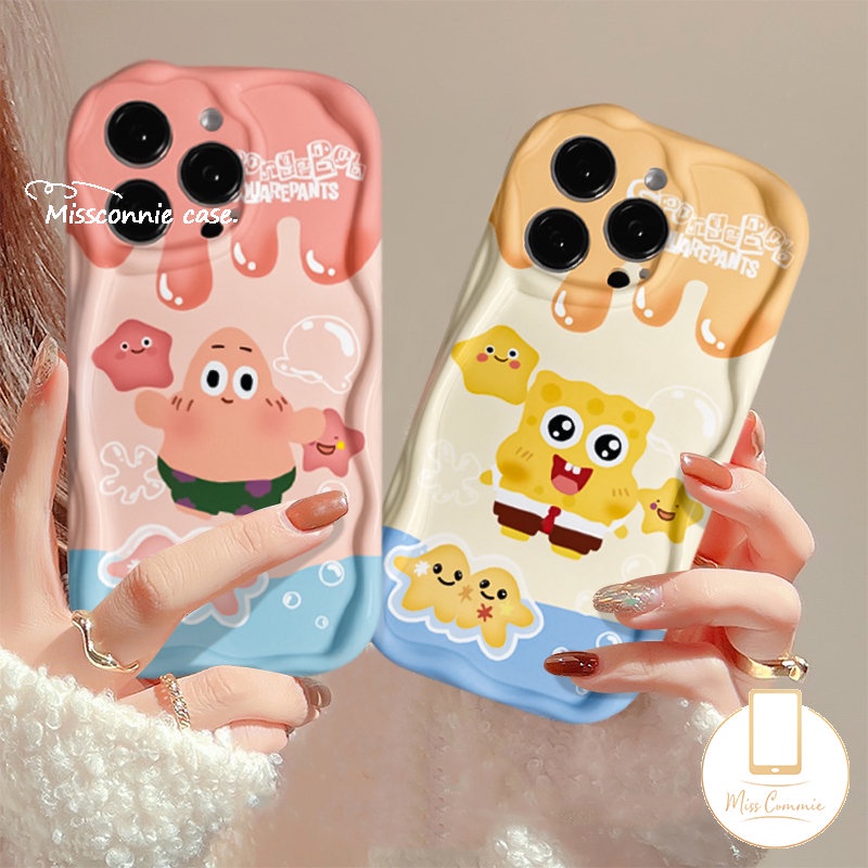 Lembut 3D Wavy Curved Edge Cute SpongeBob Patrick Case Iphone 7 Iphone 8 7 Plus 8 Plus Iphone XS XR 