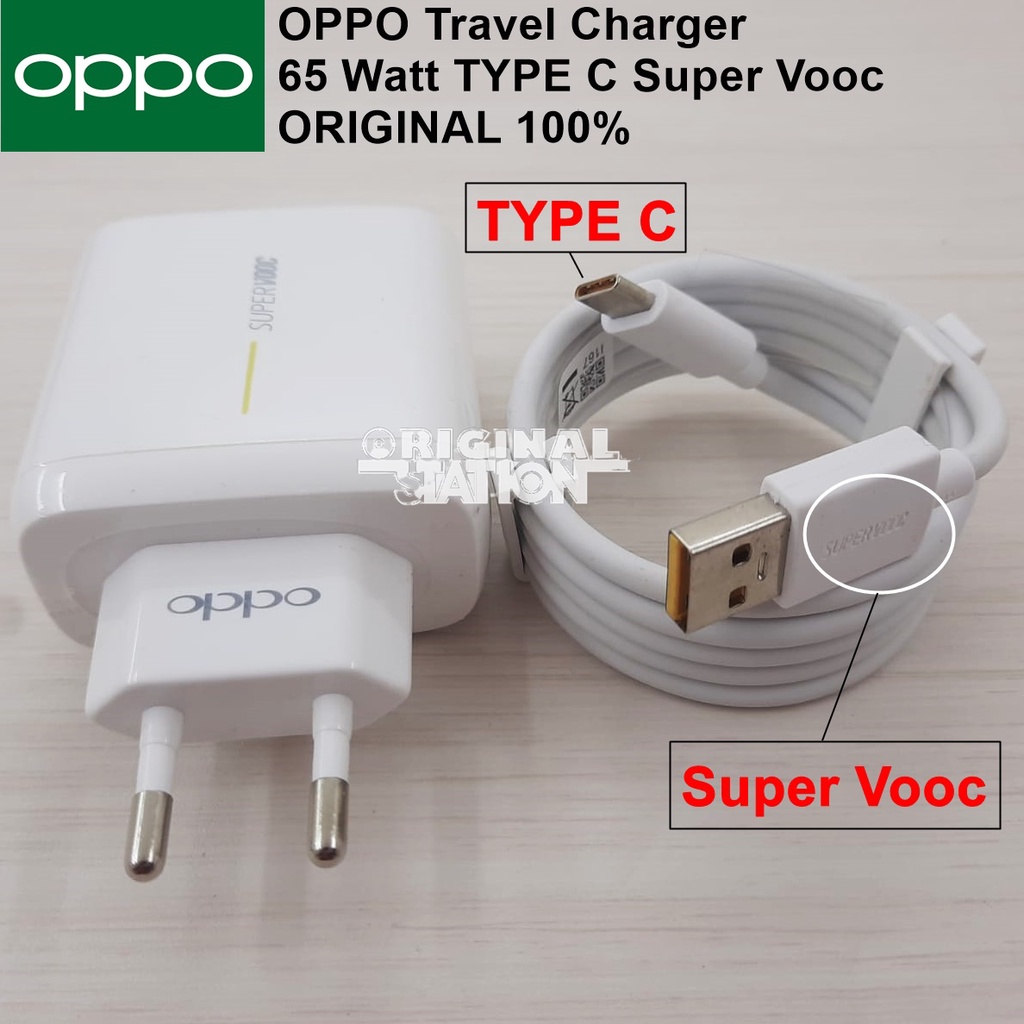 Oppo Charger SUPER VOOC TYPE C 65 Watt Original 100% For Oppo Reno4 5G , Oppo Find X2 , Oppo Find X2