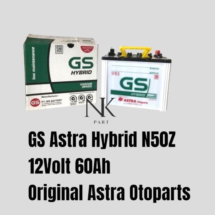 Aki Mobil Isuzu ELF Truk, Subaru, Hyundai Elantra GS Astra Hybrid N50Z