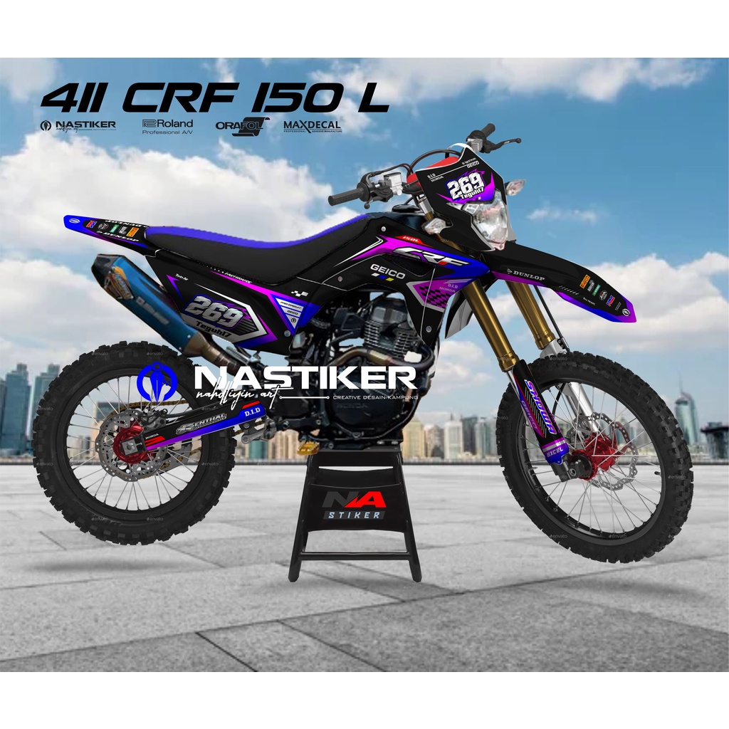 decal crf 150 l full body hitam Biru Pink Hitam Keren Dengan Pilihan Head CRF-411
