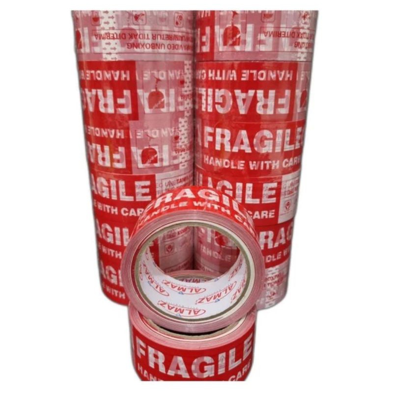 

LAKBAN FRAGILE MERAH PUTIH 90 YARD MEREK ALMAZ HANDLE WITH CARE