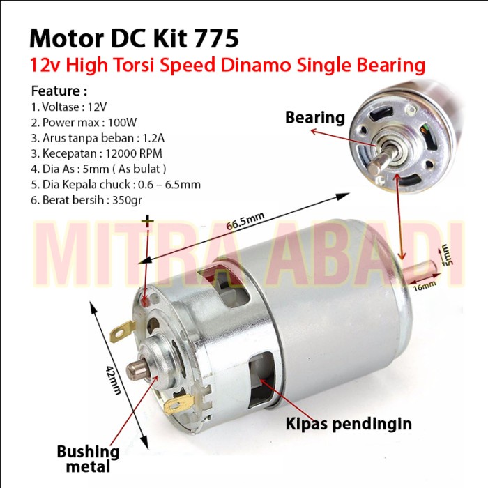 FAN MOTOR DC 12V HIGH SPEED & TORSI - 775 Termurah