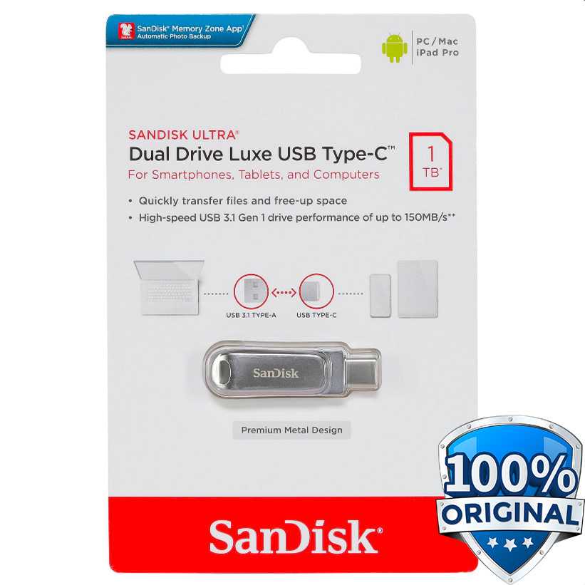 Original Garansi SanDisk Ultra Dual Drive Luxe 1TB USB Type C 3.1 Flashdisk - SDDDC4