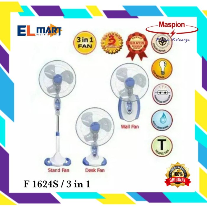 Maspion Kipas Angin 16inch 3in1 Meja Berdiri Dinding F 1624 S 1624S