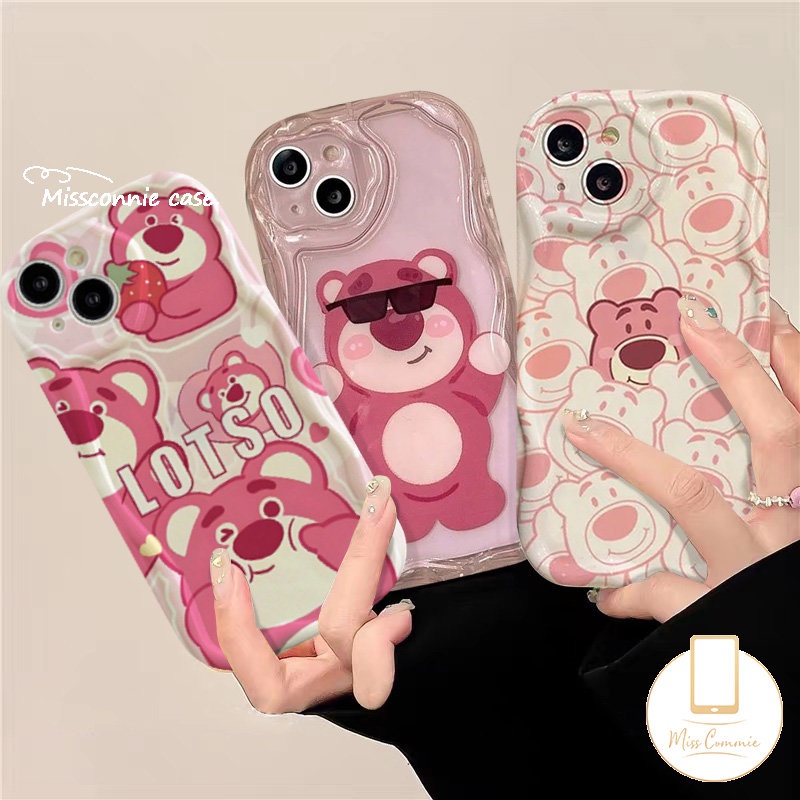 3D Wavy Curved Edge Glossy Cute Manyo Strawberry Bear Soft Case iphone 7 iphone 8 iphone 7 Pplus 8pl