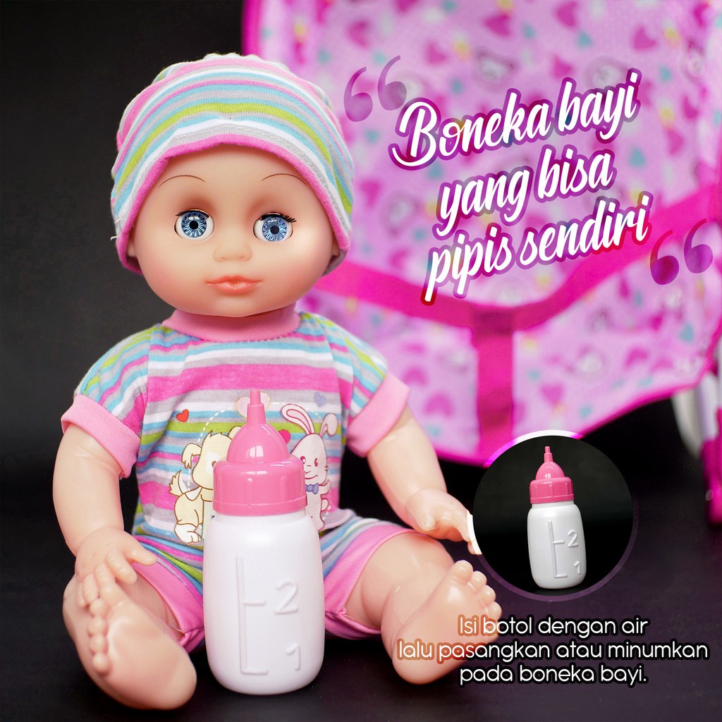 MAINAN Boneka Bayi - Bisa Ngomong Bernyanyi Menangis Minum dan Pipis + Ayunan ( baby doll )