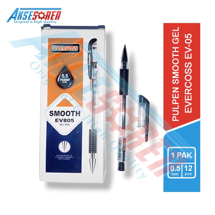 

Aksesoren Pulpen Gel Evercoss [EV-805 /1 Pack/ 12 Pcs] / Smooth Gel Pen / Pena Jel Tinta Hitam / Bolpoint / Polpen 0.5mm 1 Pak / Alat Tulis Sekolah