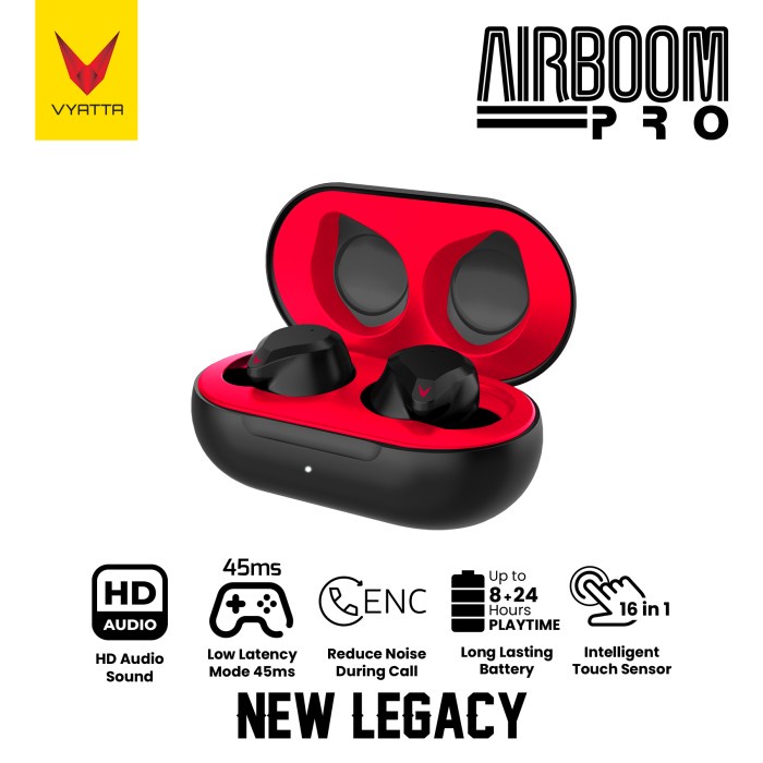 VYATTA Airboom Pro New TWS Bluetooth Headset / Earphone , Long Battery - Optimus Red