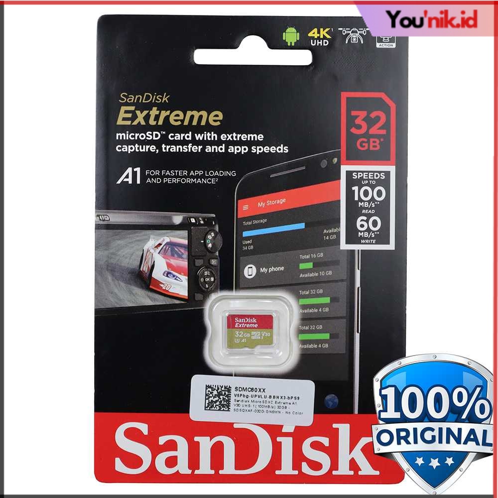 Original 32/64/128/256/512 GB SanDisk MicroSDHC Extreme A1 V30 UHS-1 (100MB/s) - SDSQXAF-GN6MN