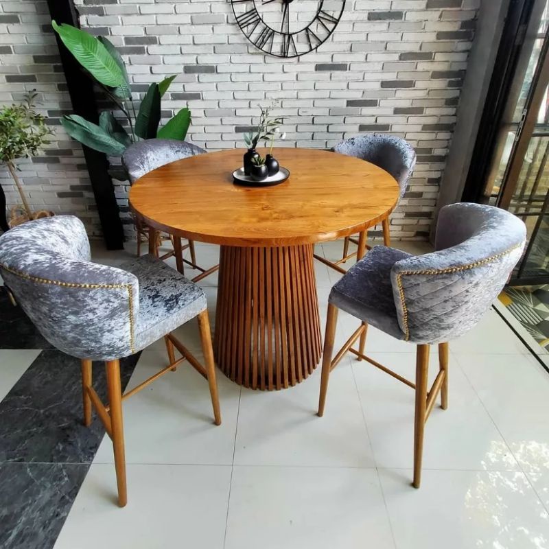 SET KURSI BAR KAYU JATI ASLI  / KURSI CAFE JATI / KURSI MAKAN KAYU JATI PERHUTANI / MEBEL JATI JEPAR