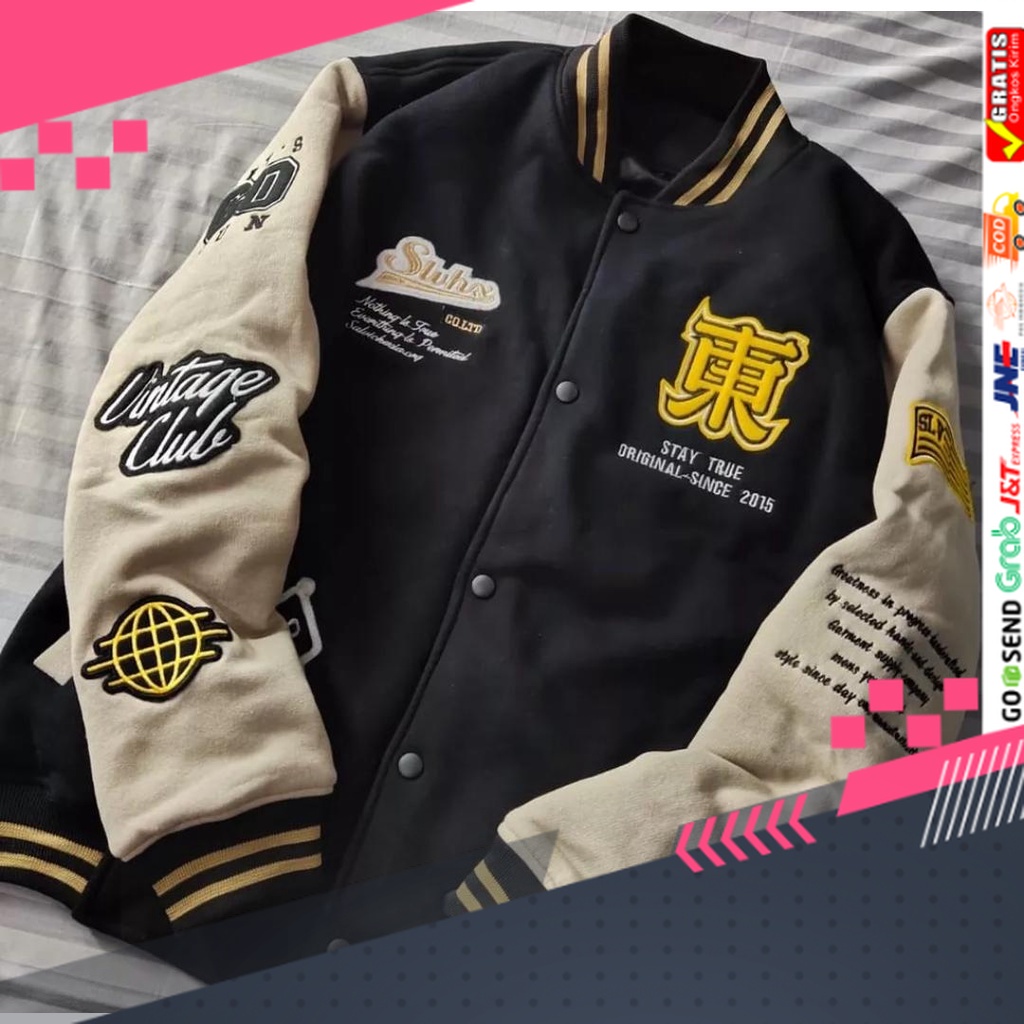 JAKET HOODIE KEREN TERMURAH TERLARIS /Jaket Varsity Baseball Original Full Bordir - Jaket Bomber Var