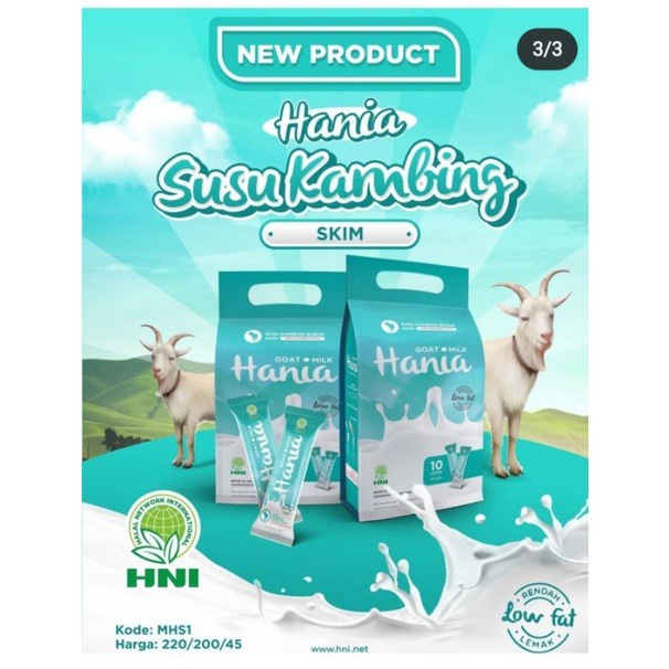 

SUSU KAMBING HANIA GOAT MILK SKIM - HNI HPAI