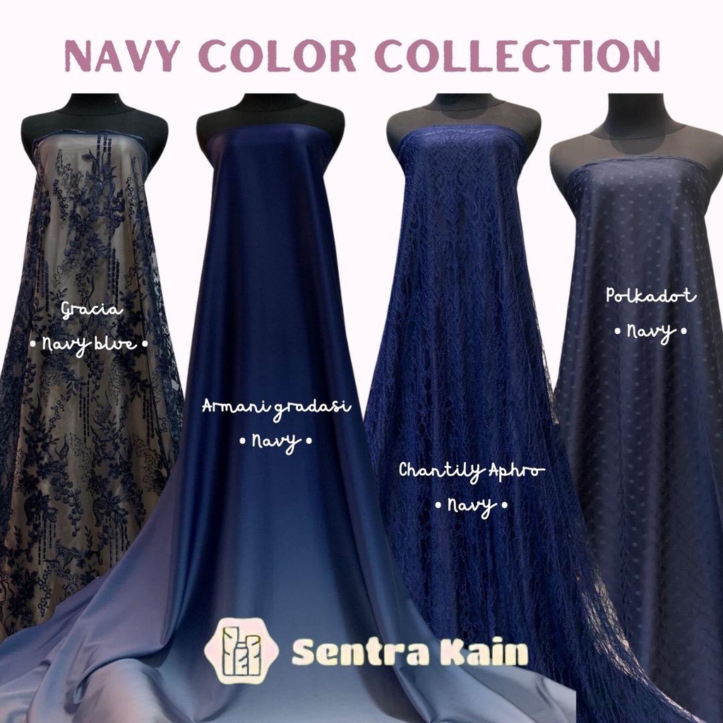 Bahan Kain Kebaya Satin Brokat Bridesmaid Navy Jilbab