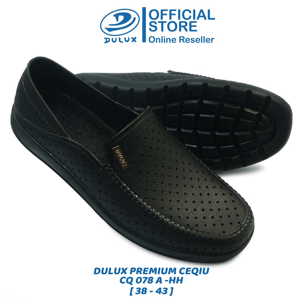 DULUX OFFICIAL - SEPATU KARET PANTOFEL BAHAN PCU SEPATU PRIA FULL HITAM 078A-HH UKURAN 38 - 43 [CQ 0