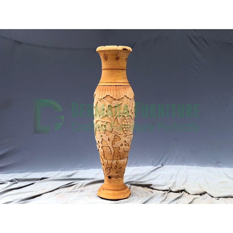 VAS BUNGA GUCI KAYU MAHONI VAS BUANG DEKORASI PELAMINAN VAS BUNGA RUANG TAMU MURAH  JEPARA KARYA JAT