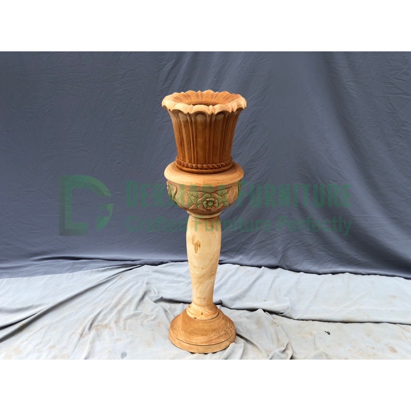 VAS JAMU UKIR BUNGA KAYU MAHONI VAS DEKORASI PELAMINAN VAS DEKORASI RUANG TAMU MURAH  FURNITURE JEPA