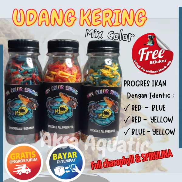 Udang kering untuk ikan channa Pakan Kemasan botol 100ml mix yellow blue red
