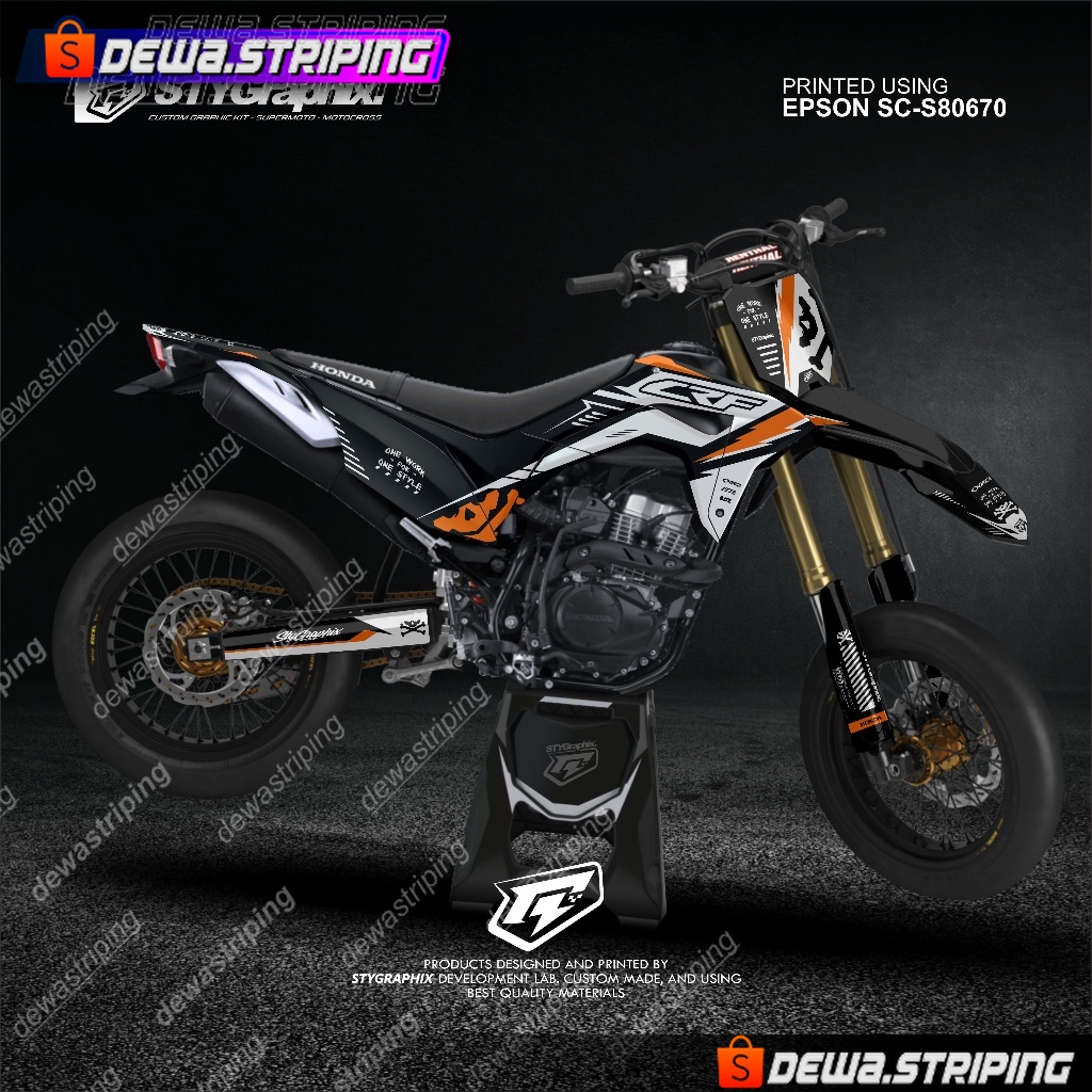 DECAL CRF 150L DTRACKER KLX BF KLX GORDON WR 155R HITAM ORANGE- JADILAH PEMBELI PINTAR,