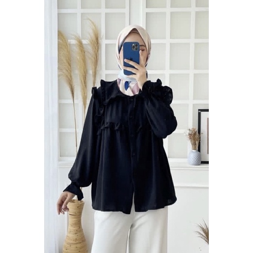 BAJU ATASAN WANITA TERBARU KEKINIAN BLOUSE RAYON CRINKLE 384  JUMBO KANCING BUSUI KERAH KERJA NGANTO