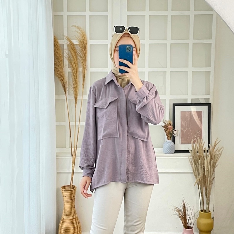 BAJU ATASAN WANITA TERBARU KEKINIAN BLOUSE RAYON CRINKLE 388  JUMBO KANCING BUSUI KERAH KERJA NGANTO