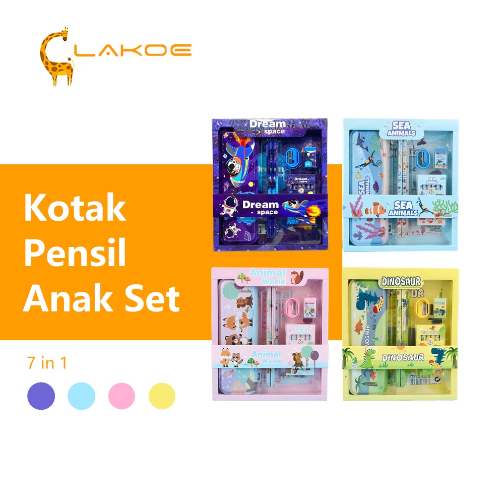 

LAKOEOFFICIALMALL Kotak Pensil Anak Set 6 In1 Stationery Kotak Pensil Karakter Alat Tulis Anak Set