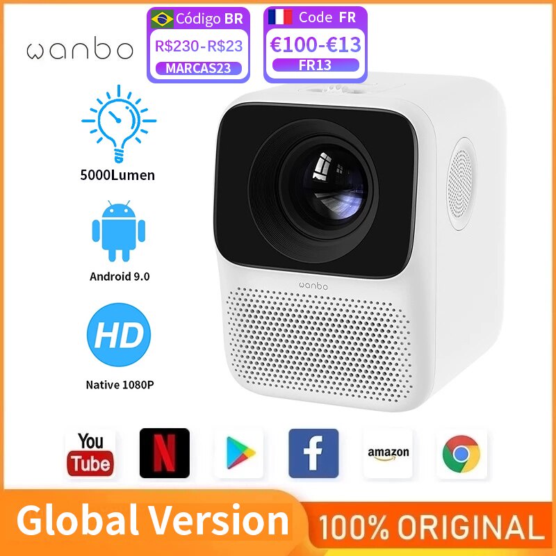 Wanbo T2 MAX proyektor, proyektor 1080P 5000 Lumens Mini LED WIFI Full HD 4K 1920*1080P koreksi Keys
