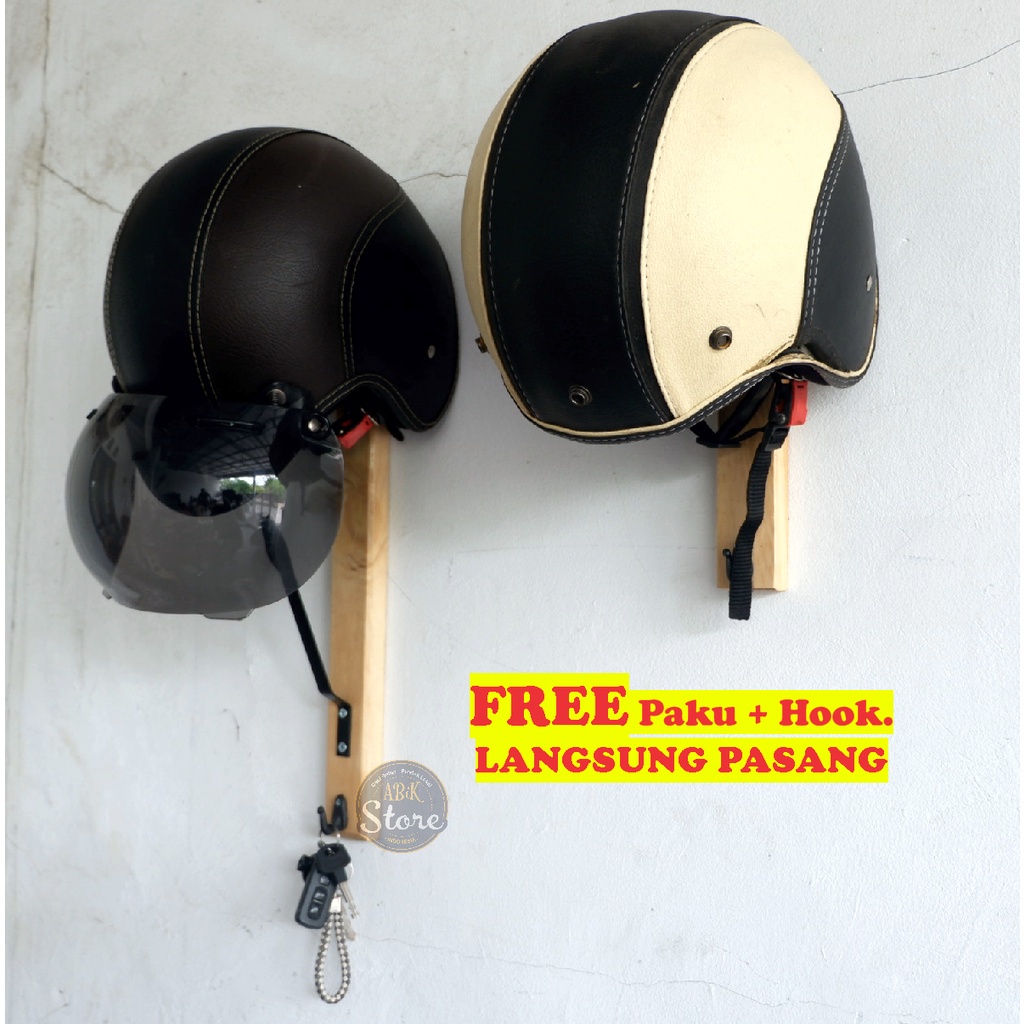Rak Gantung Helm Kayu Besi - Gantungan Multifungsi untuk Susun Plat Besi dan Kayu Cantolan Gantungan