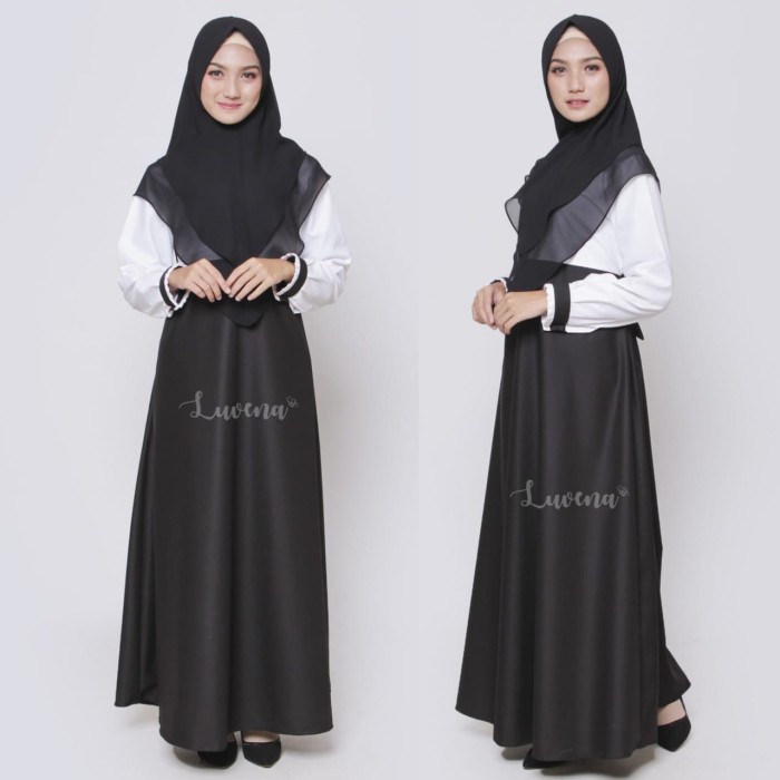 [[ PROMO MURAH ]] Baju Seragam Kerja Hitam Putih PNS Gamis Salma Hitam Putih by Luvena - S