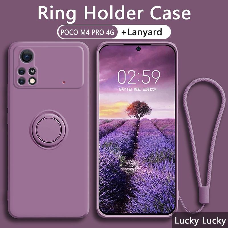 Terlariss Case Poco F4 5G M4 Pro M3 Pro 5G Tali Motif Soft Case Lanyard Ring Square Liquid Candy Sil