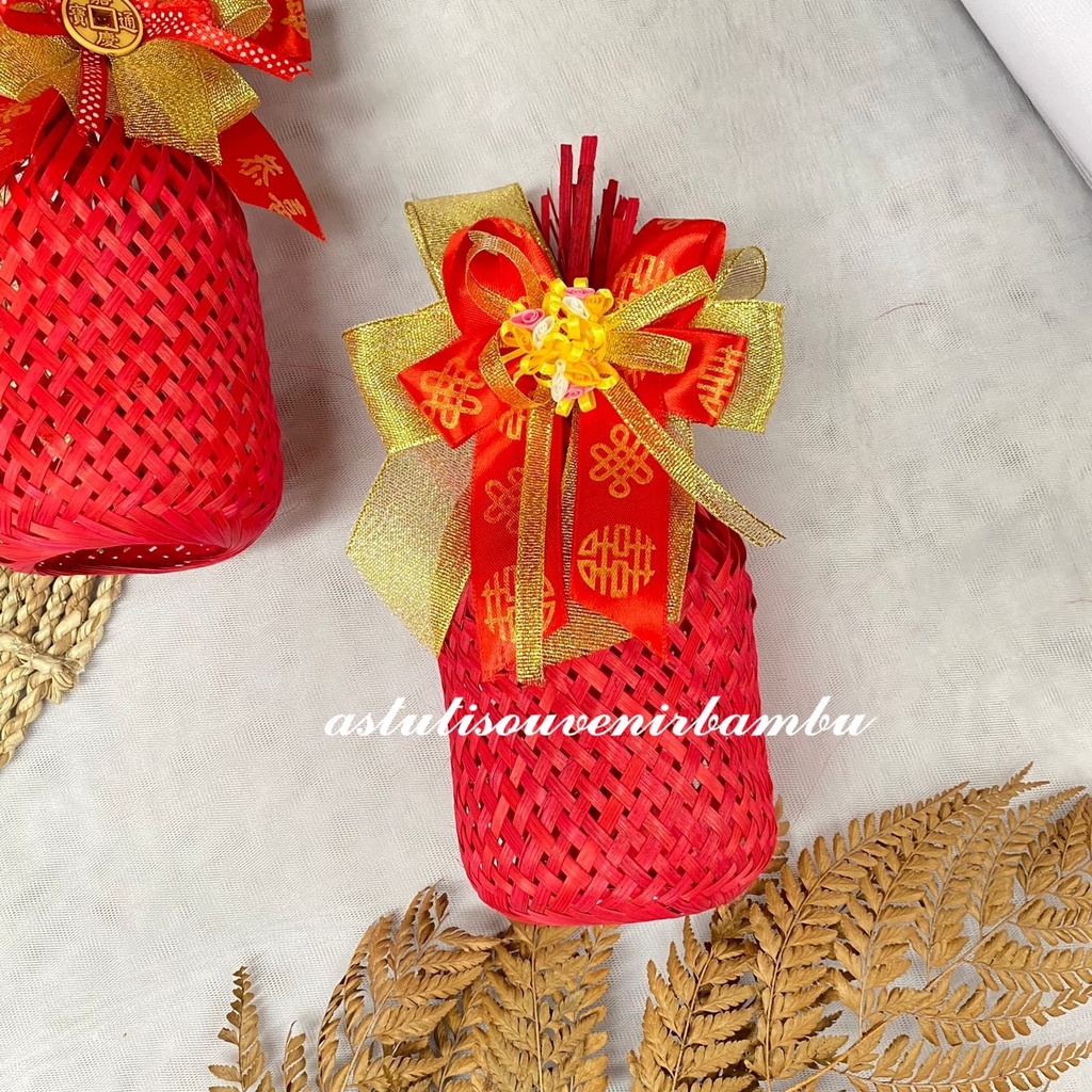 Anyaman bambu termurah GROSIR [ SPESIAL HAMPERS CNY 2023 ] KRONGSO 9x22 CM WARNA HIAS PITA IMLEK ker