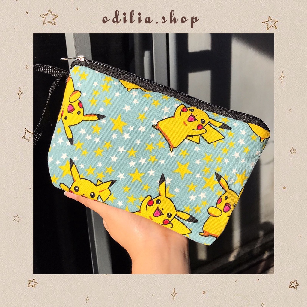 Pouch Kanvas Motif Pikachu Pokemon Tempat Penyimpanan Serbaguna Dompet Canvas Kosmetik Make Up Kotak