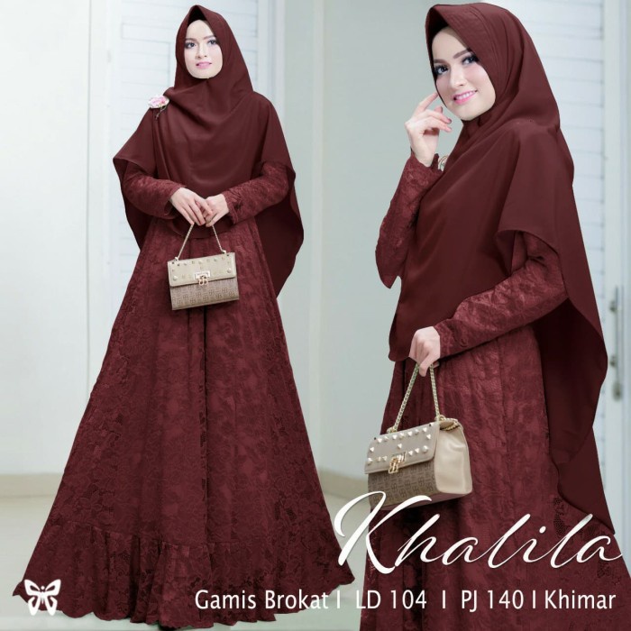 Gamis Syari Wanita Dewasa Size L dan XXL Jumbo Brukat Khalila