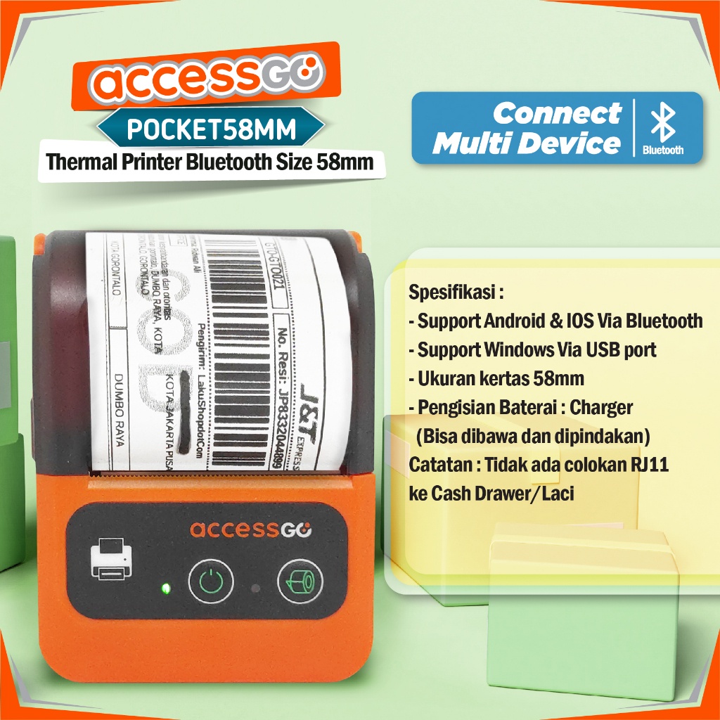 Accessgo Pocket 58mm Mini Printer Thermal Bluetooth Garansi Resmi 1 Tahun