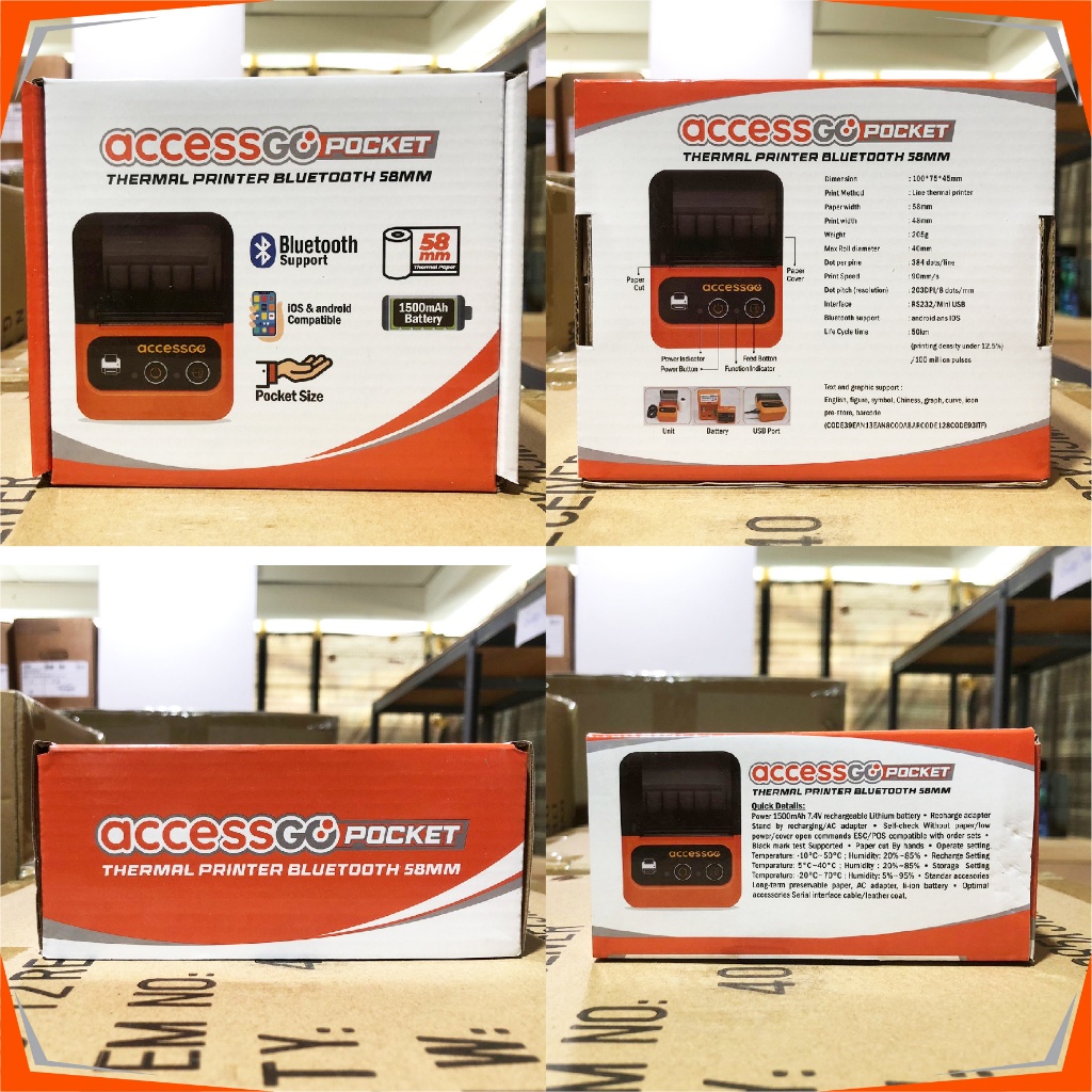 Accessgo Pocket 58mm Mini Printer Thermal Bluetooth Garansi Resmi 1 Tahun