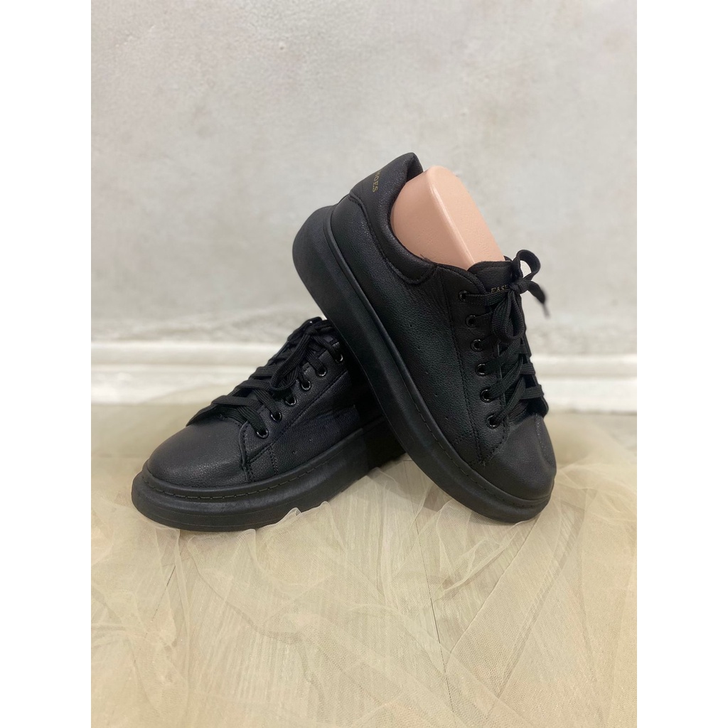 G88mall Sepatu Sneakers Wanita Kulit PU warna hitam 201