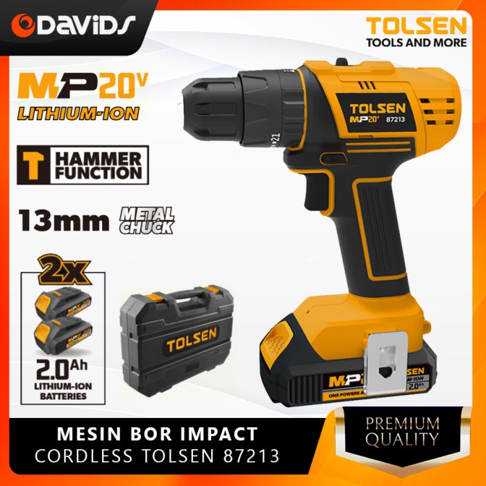 Bor Cordless Impact Cas Bobok Tanpa Kabel Ces Baterai Tolsen 87213