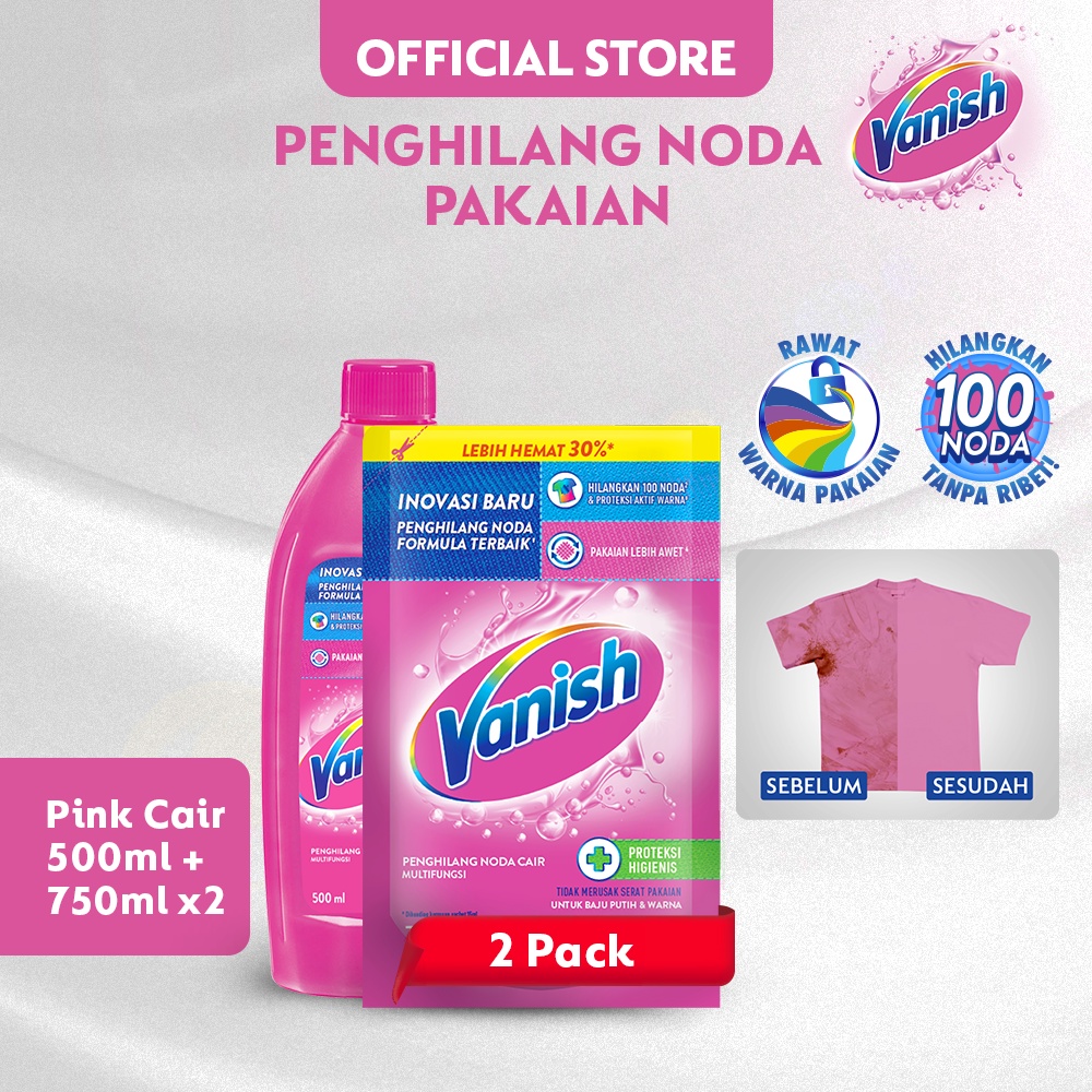 Vanish Pink Liquid 500mL + 750ml x 2 Pouch - Penghilang Noda & Kuman