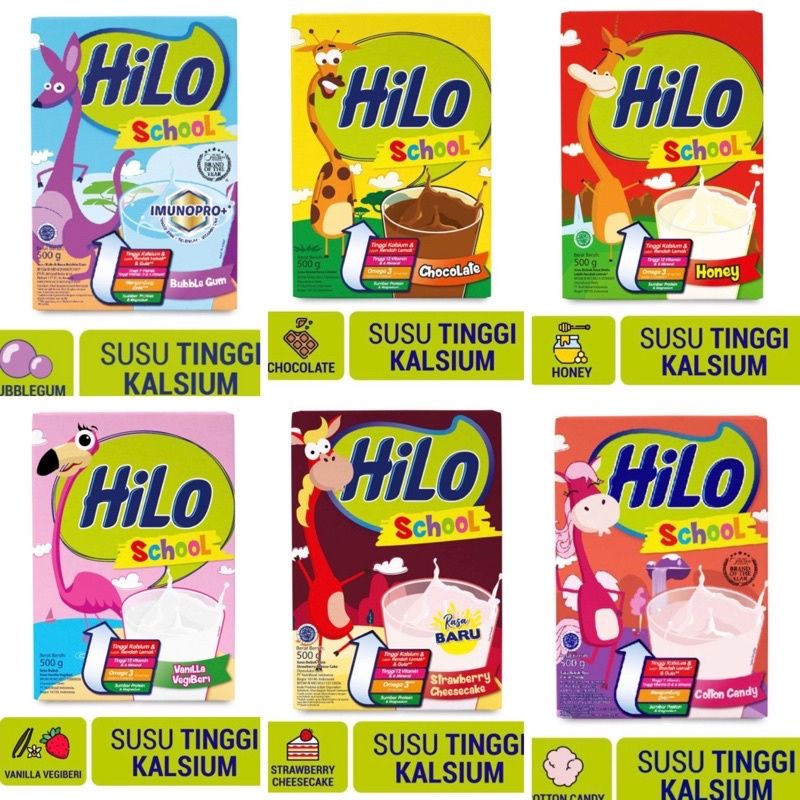 Hilo school 500gr coklat/honey/vanila vegibery/bubble gum/strawbery cheesecake/catton candy