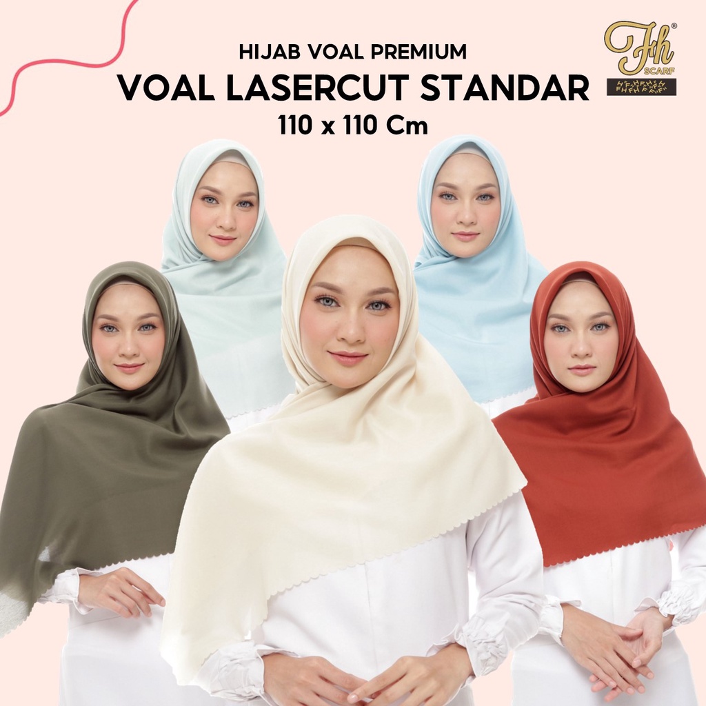 Kerudung Hijab Jilbab Segi Empat Polos Voal Lasercut Merah Bata / Dark Army / Mint / Aqua Marin / Cr