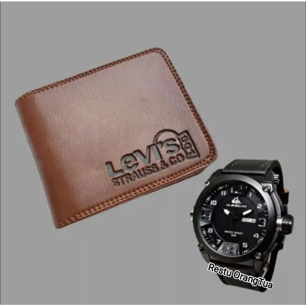 Ready..!!! Jam Tangan Pria Quikslvr Free Dompet Kulit Mewah + Bonus Batrai Cadangan Jam Tangan Kasual Mewah Elegan Jam Tangan Murah Gratis Ongkir