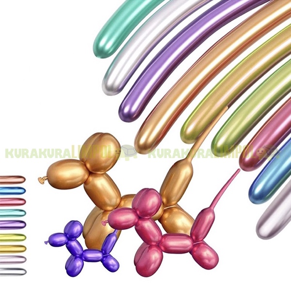 100pcs Balon Latex Pentil Metalik Chrome Balon Cacing Panjang Animal Twist Pack Bungkus Grosir