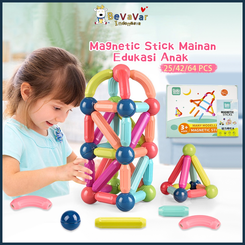 BEVAVAR Mainan Batang Blok Magnetik Set Diy Building Blocks Montessori Edukasi Anak