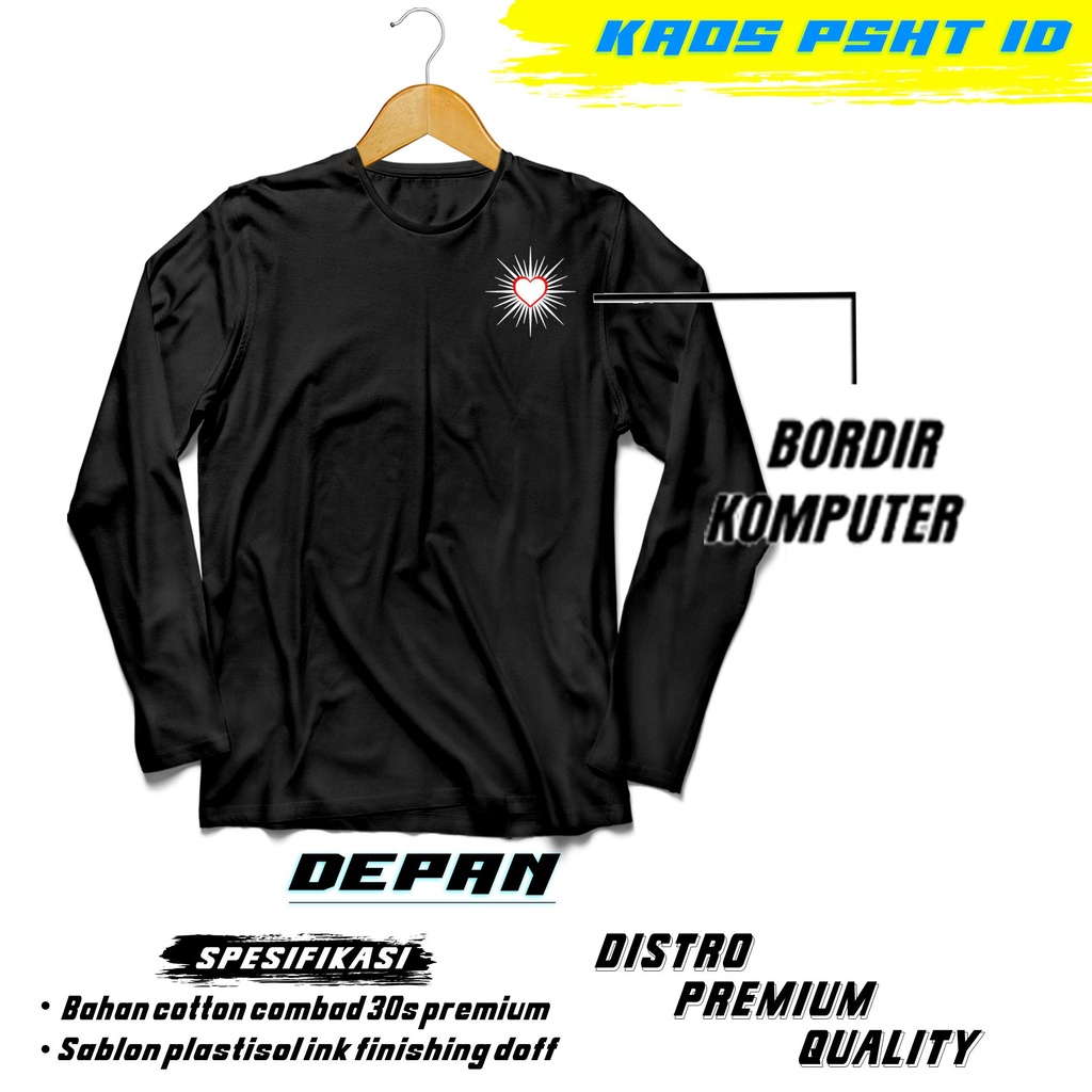 KAOS PSHT BORDIR HATI BERSINAR LENGAN PANJANG /BISA COD/BAHAN DISTRO KAOS PSHT ID