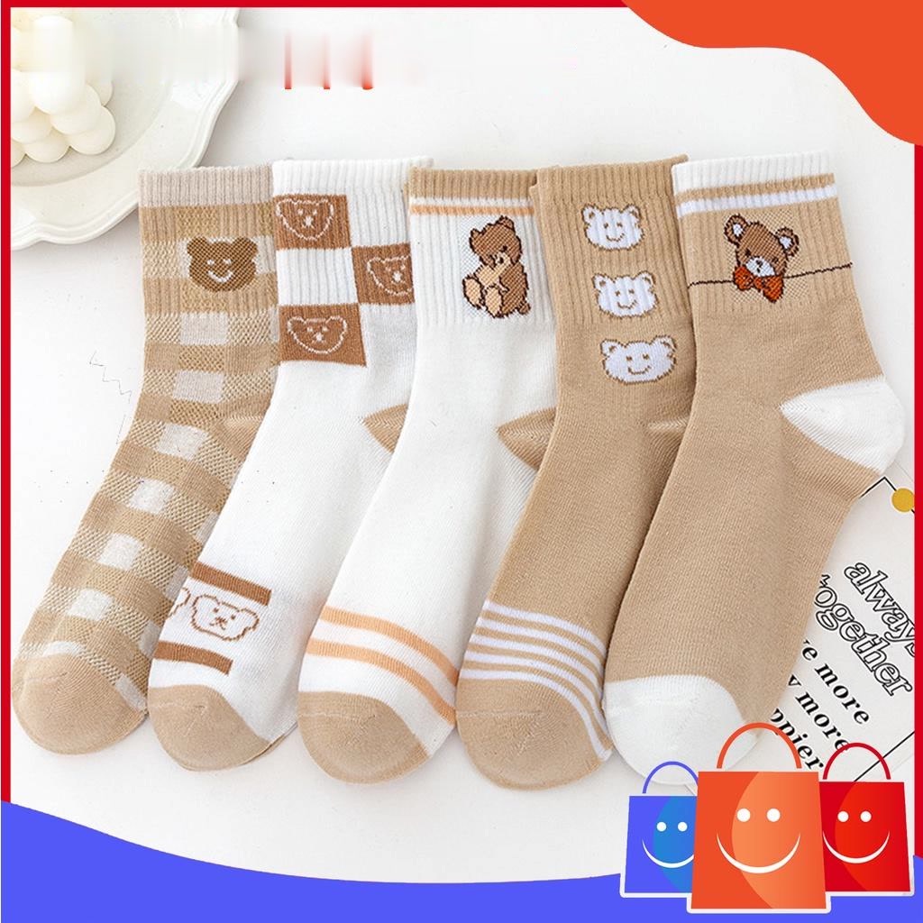 kaos kaki wanita panjang motif bear kk07 original impor katun pakaian stocking kaos kaki