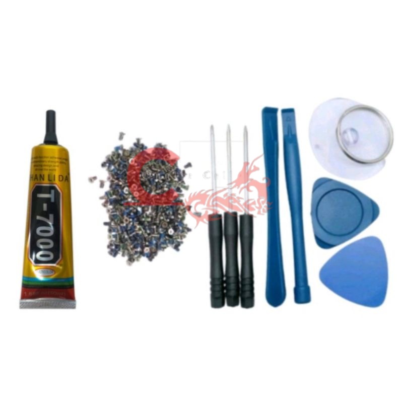 Alat tools obeng 8in1 + lem T7000 15ml hitam +baut Android 100 pics baut Android oppo samsung azus n