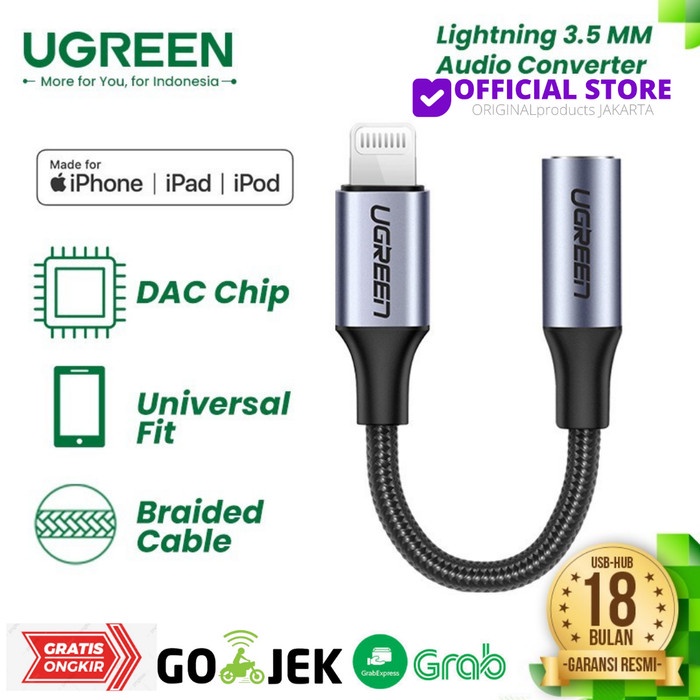 Ugreen Lightning 3.5mm audio adapter connector MFI Earphone iPhone aux - 30756