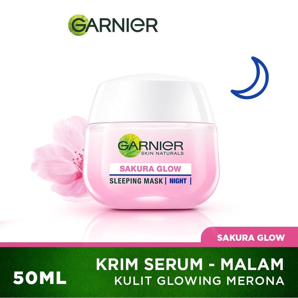 Garnier Sakura Glow Serum Night Cream Moisturizer Skin Care 50ml (Untuk Wajah Cerah & Merona) - Slee