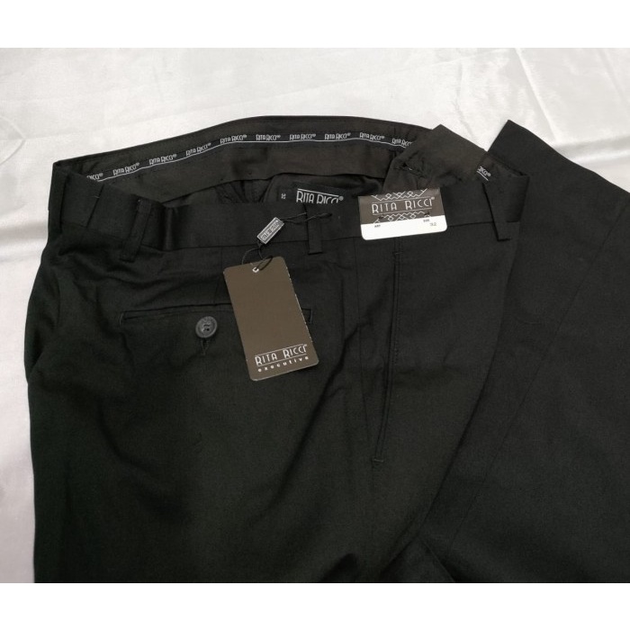 Celana Kerja Pria Bahan Rita Ricci Reguler Hitam dan Serat Abu Panjang - Hitam, 36